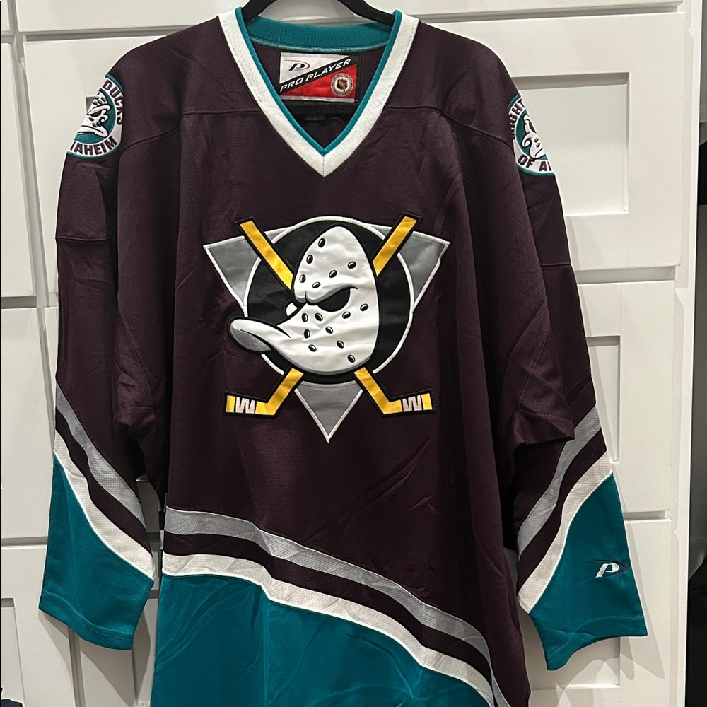 ProPlayer Vintage Mighty Ducks Of Anaheim Hockey JerseyTeal and Eggplant Size XL